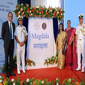 Defence ship Magadala enters the water